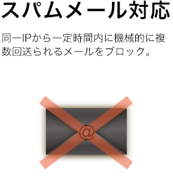 スパムメール対応：同一IPから一定時間内に機械的に複数回送られるメールをブロック。